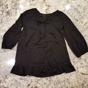 Mango black peasant blouse